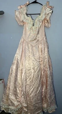 Antigo Vestido Gunne Sax Jessica McClintock Renda Rosa Estampa Floral Fora da Manga do Ombro - Imagem 1 de 4