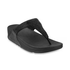 FitFlop Women's Lulu Black Embellished Thong Wedge Sandals Size 9 - Picture 1 of 11
