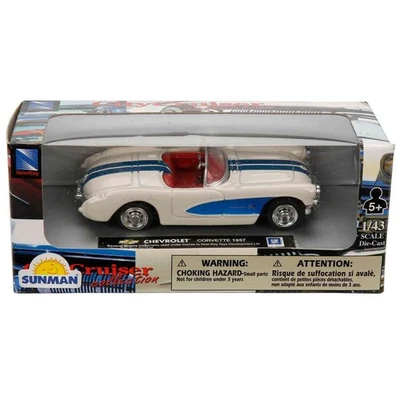 白色带蓝色雪佛兰 Corvette 1957 年汽车 1: 43 比例全新 Ray 压铸塑料 — 第 1/2 张图片
