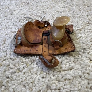 Vintage Western Cowboy Leather Miniature Toy Horse Saddle 5" - Picture 1 of 5