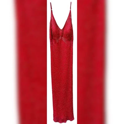 VTG SCALA Women’s Size 16 100% Silk Beaded Sequin Maroon Long Gown Dress Y2K - Image 1 of 4