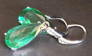 Earrings Silver Tone Green Stone Cubic Zirconia 1 1/2" Retro Costume Beautiful  - Bild 1 von 6