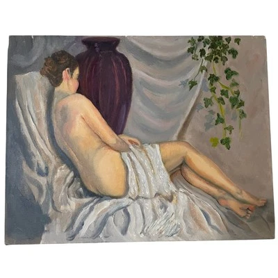 原版油画裸体女人垂褶床单 11 英寸 14 英寸无框帆布 — 第 1/4 张图片
