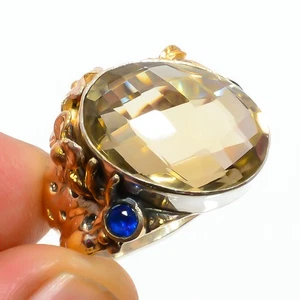 Rauchquarz, blauer Saphir simuliert versilbert bicolor Ring Gr.8 R1122-46 - Bild 1 von 4