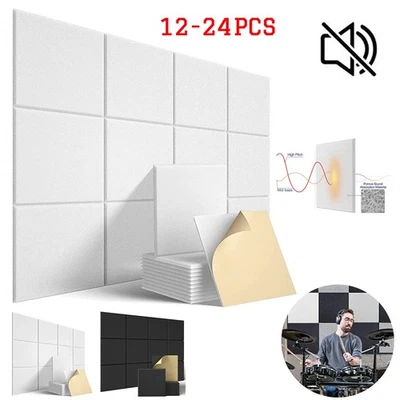 UNBRAND 24x Acoustic Wall Panels Studio Sound Proofing Insulation Self-Adhesive Tiles