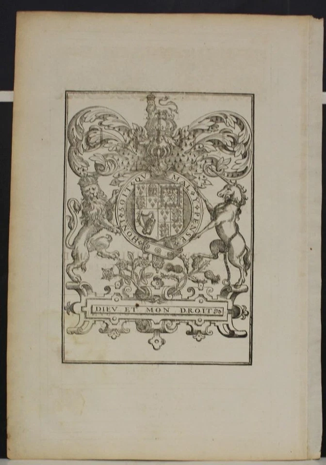BRITISH ROYAL ARMORIAL UNITED KINGDOM 1631 SPEED ANTIQUE COPPER ENGRAVED PLATE - Image 1 of 1