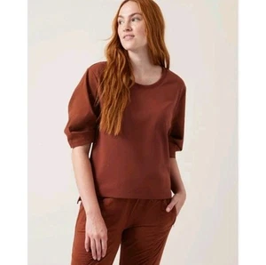 Athleta Harlow Hybrid Tee Women's S Oversized Brown Crew Scoop Neck Puff Sleeve - Picture 1 of 7