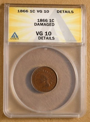 1866 Indian Head Cent ANACS VG 10 Details - Image 1 of 4