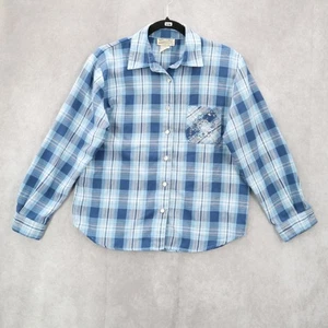 Teddi blau kariert Flanell Western Langarm Knopfleiste Vintage College Petite Small - Bild 1 von 9