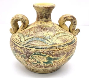 Primitiver Stil Steinzeug Keramik Vase bemalt Distressed Doppelgriffe Mexiko - Bild 1 von 8