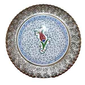 Gulistan Metall Platte Schale Keramik Porzellan Intarsien türkisches Dekor blau rot Home - Bild 1 von 17
