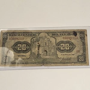 1966 Ecuador 20 Sucres Banknote Note Bill Currency - Picture 1 of 3