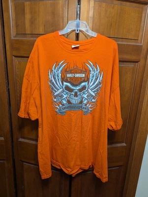Camiseta Harley Davidson Para Hombre 5XL Naranja Manga Corta Gráfica Camiseta Motociclista Calavera Foto 1 de 4