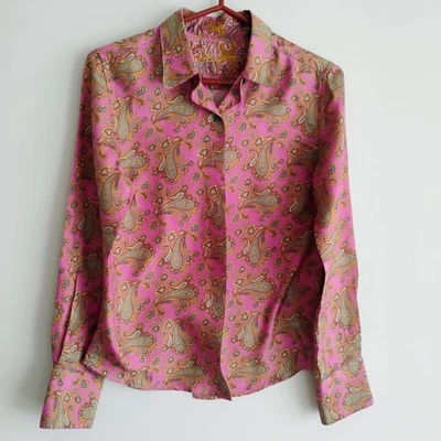 Robert Graham Silk Pink Green Paisley Floral Button Up Shirt Top Women SIZE 4-6 - Image 1 of 4