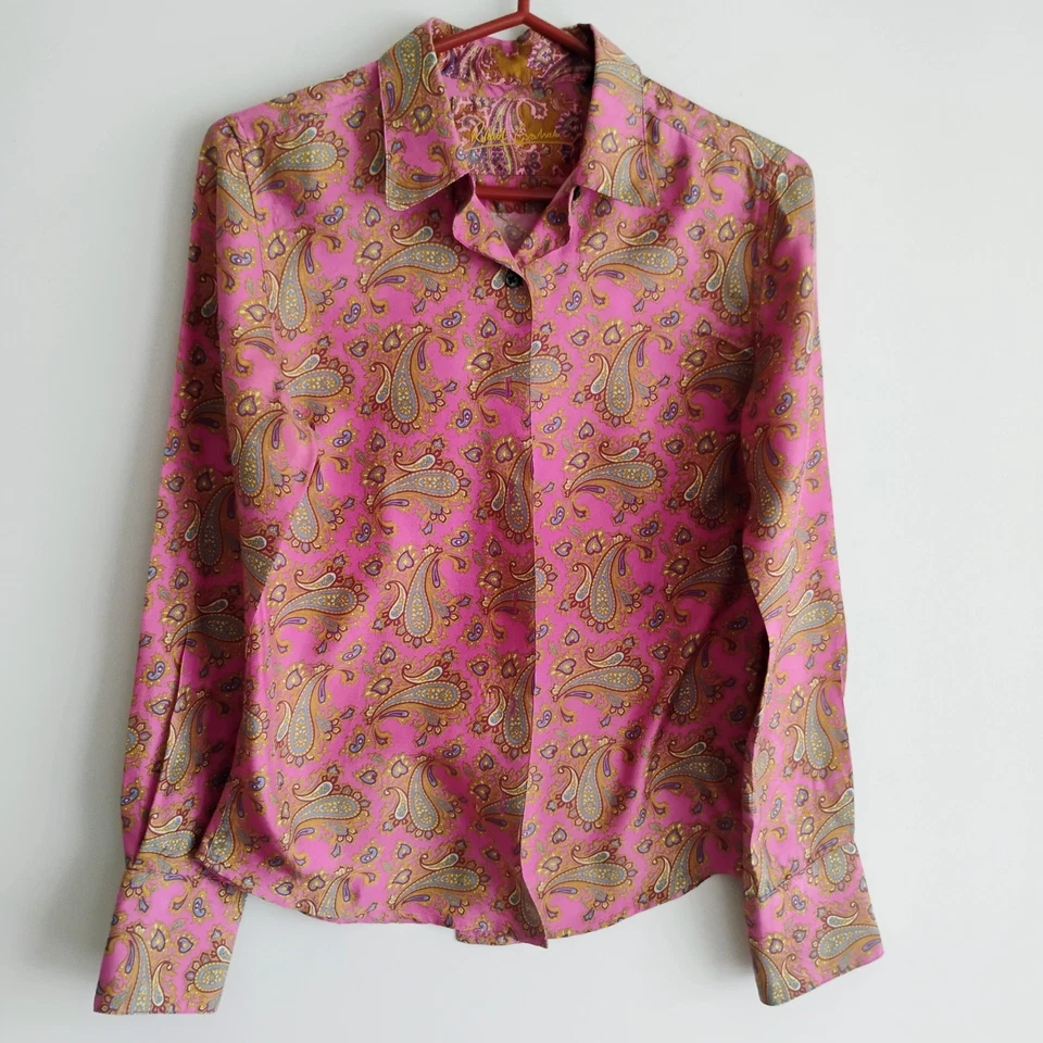 Robert Graham Silk Pink Green Paisley Floral Button Up Shirt Top Women SIZE 4-6 - Image 1 of 4