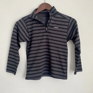 PATAGONIA Youth Boys Small Black Gray Stripe Long Sleeve 1/4 Zip Pullover Shirt - Picture 1 of 3
