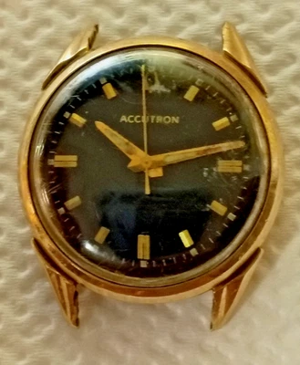 VTG  1968 Bulova Accutron Black Dial Watch 10K Gold Filled Bezel PARTS & REPAIR - Image 1 of 4