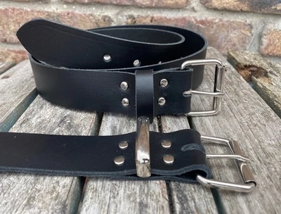 Black Real Leather Belt & Steel Roller Buckle Handmade 3/4" - 2" Wide - Image 1 of 2