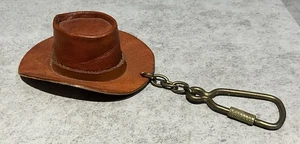 Vintage Cowboy Hat Genuine Brown Leather Keychain Key Chain - Picture 1 of 5