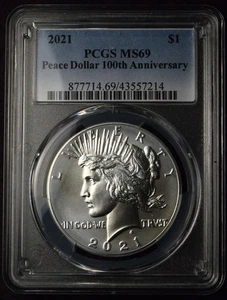 2021 $1 PEACE SILVER DOLLAR 100th ANNIVERSAY COIN PCGS MS69 - Picture 1 of 2