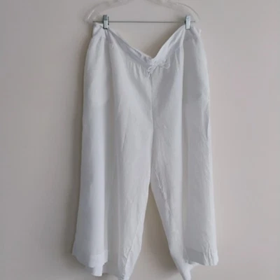 Pantalones FLAX Pierna Ancha Cortos Lino Inundación Blanco Tiro Alto Algodón Cordón Cintura XL Foto 1 de 4