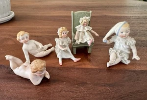 5 mini statuine in porcellana Dresda e altre bambini neonati antiche bisque RARO - Foto 1 di 24