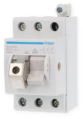 Hager SH363S Ausschalter in Kompaktbauweise, 63A, 3-polig, 3 Schließer, 400V AC, - Bild 1 von 4