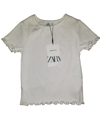 NWT! Zara Girls Ribbed White short sleeve shirt size 8 - Image 1 of 2