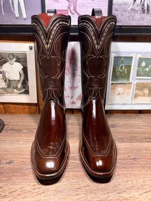 SAN ANTONIO LUCCHESE HANDMADE 11A CHOCOLATE WELTED TOE MENS COWBOY BOOTS - Image 1 of 4