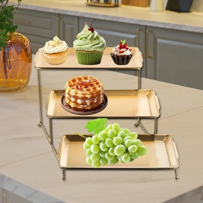 Bandeja de postres adorno de tres capas bandeja de frutas bandeja de bocadillos para hotel hogar Foto 1 de 2