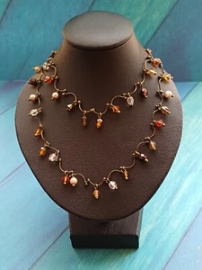 Marks And Spencers Beautiful Gold Tone Crystal Beaded Fringed Matching Jewellery - Picture 1 of 11