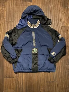 Giacca Bomber Vintage Anni 90 Starter Notre Dame Puffer Zip Cappuccio Trapuntato Cappotto M GIOVENTÙ - Foto 1 di 16