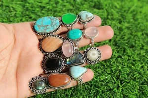 Turquoise & Mix Gemstone 925 Sterling Silver Plated Wholesale Design Lot Rings - Picture 1 of 7