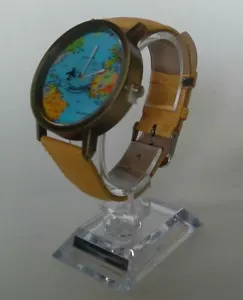 World Map Faced Airplane 2nd Hand Watch With Yellow Strap-40mm Case - Picture 1 of 3