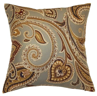 FUNDA Almohada de Diseñador 16x16" Paisley Gris Dorado Redwood Café Marrón y 100% Seda Foto 1 de 4
