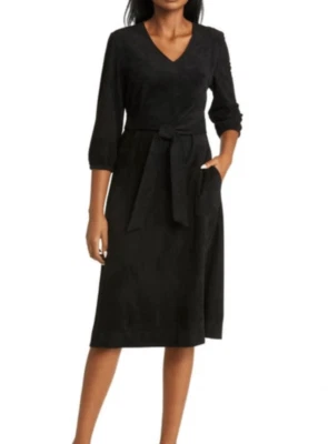 MING WANG Faux Suede Wrap Dress Size Medium NWOT - Image 1 of 4