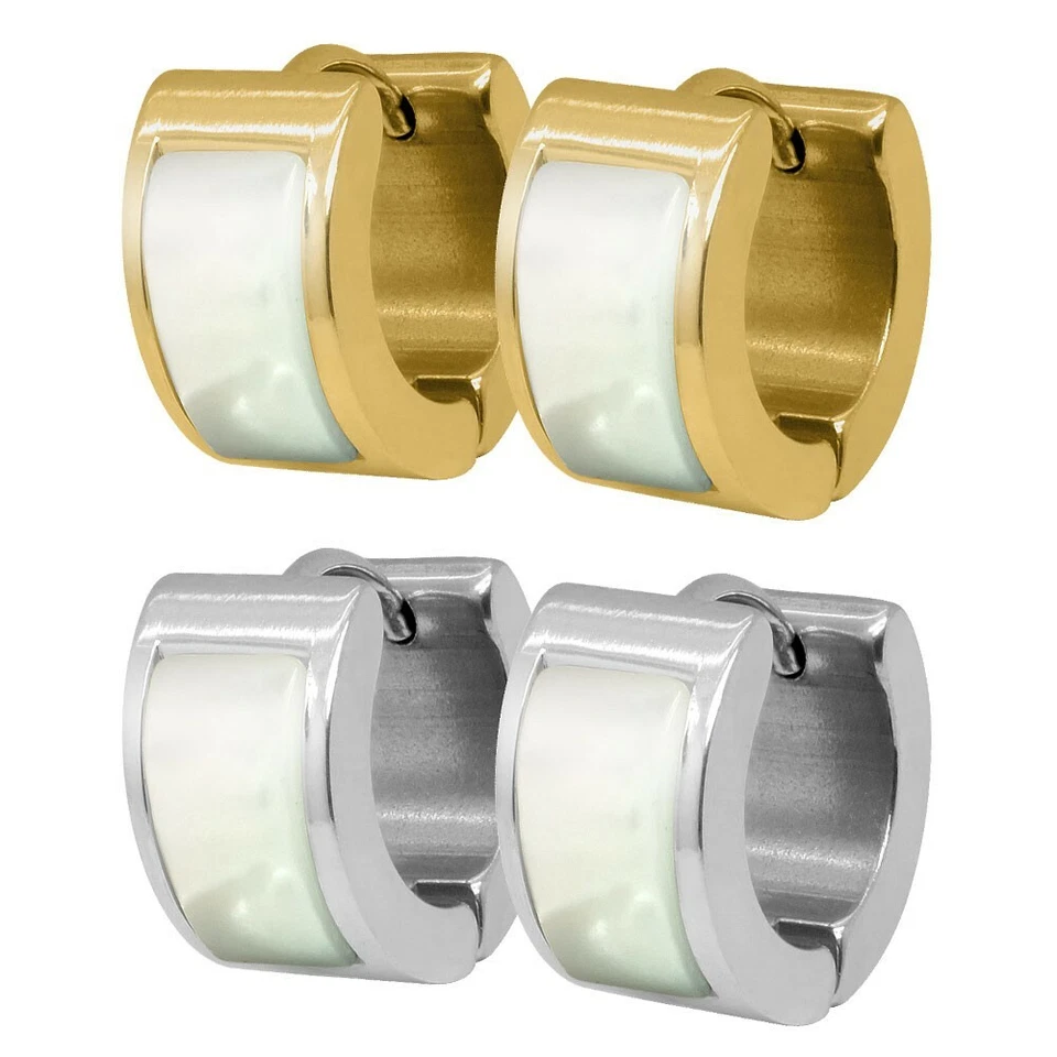 Creolen Perlmutt Edelstahl Klappcreolen Ohrringe Damen gold silber Muschel - Bild 1 von 1