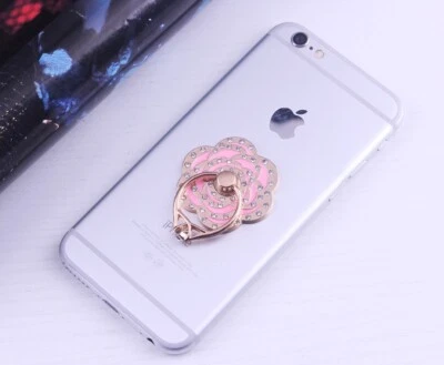  Suporte giratório 360° anel dedo celular suporte aderência cristal rosa flor - Imagem 1 de 4