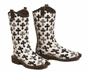 Blazin Roxx Ladies Hope Square Toe Cross Pattern Rain Boots Many Sizes #58136 ~  - Picture 1 of 3