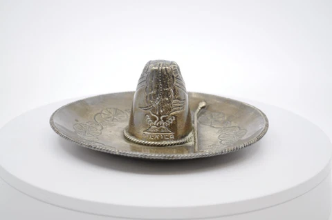 R. Rodriguez Sterling Silver Sombrero Sculpture/Ashtray 6 1/2" Diameter Mexico Cover