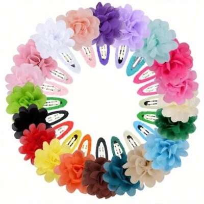 10pcs Mixed-Color Hair Clips for Kids 5cm Chiffon Flower Ribbon BB Clip for Girl - Image 1 of 4