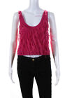 LAPOINTE Womens Cashmere Feather Embroidered Crop Tank - Magenta Size L