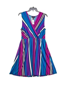Lane Bryant Midi Dress Faux Wrap Sleeveless Multicolor Vertical Stripe 14/16 NWT - Picture 1 of 24