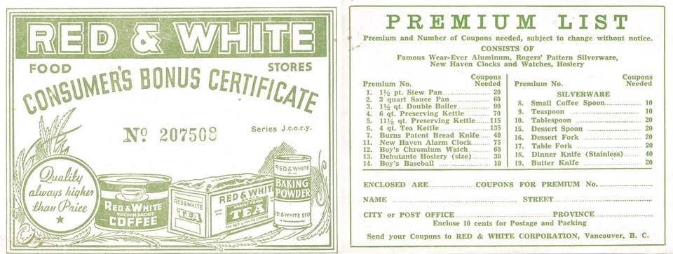 Raro cupón de tiendas de alimentos rojo y blanco verde gdc8 Foto 1 de 1