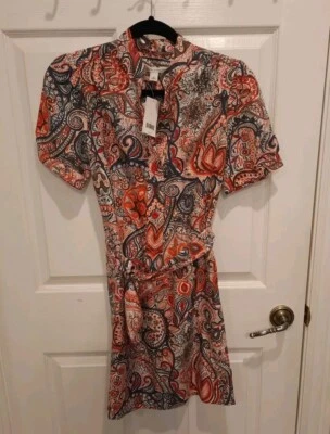 New Banana Republic 100% Silk Dress Size Small Short Shift Tie Front Paisley - Image 1 of 4