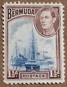 Scott Bermuda 119 1938 1 1/2 p francobollo corona incernierata filigrana - Foto 1 di 2