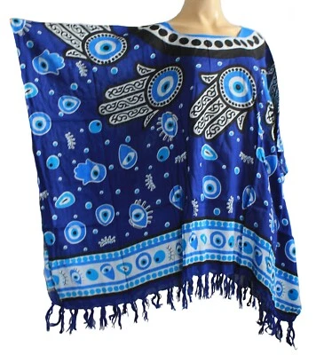 Femmes Caftan Court Poncho Tunique Haut Plage Vêtement Grand Taille Main Fatima - Photo 1/4