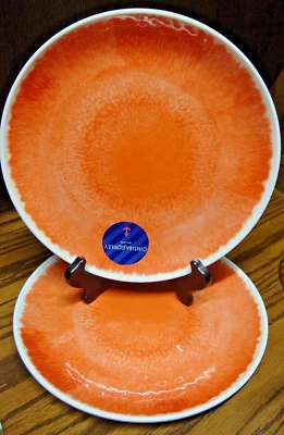 Platos de cena naranja/blanco X10 Cynthia Rowley/Nueva York melamina pesada de 10,5" 2 piezas Foto 1 de 4