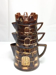 Vtg Royal Sealy Japan=CASTLE TOWER STACKING TEAPOT/SUGAR/CREAMER SET - Picture 1 of 13
