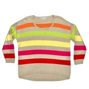 Liz Claiborne Sweater Women XL Beige Colorful Striped Winter Cozy Knit Pullover - Picture 1 of 16